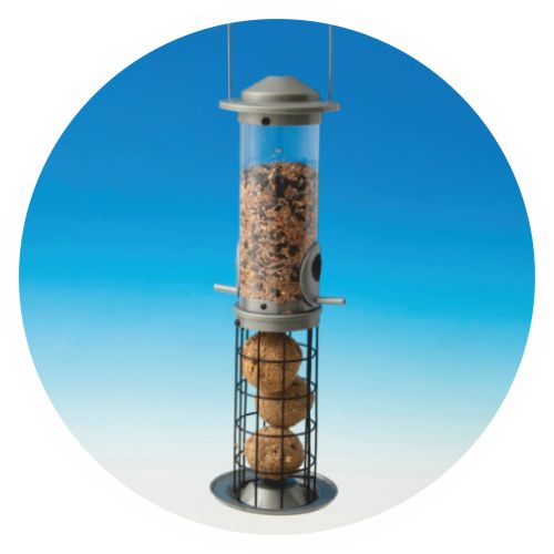 Duo Feeder filled with 3 suet balls and seed mixture
